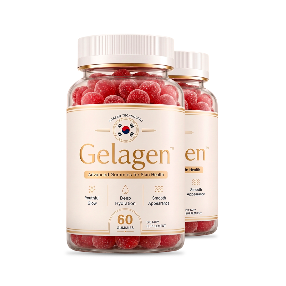 Two bottles of Gelagen skin support gummies